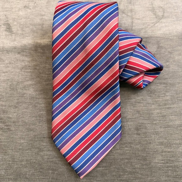 Altea Milano Other - Altea Milano Mens Silk Tie Blue Red Pink Purple Diagonal Stripe Made in Italy
